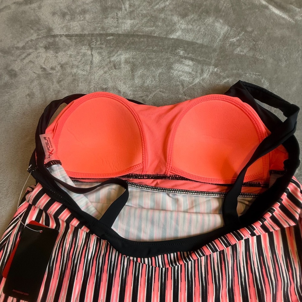 NWT ZeroXposur Starfish Tankini Top Size 16 Pink Black Striped Swim Top UPF 30+ - Picture 9 of 14